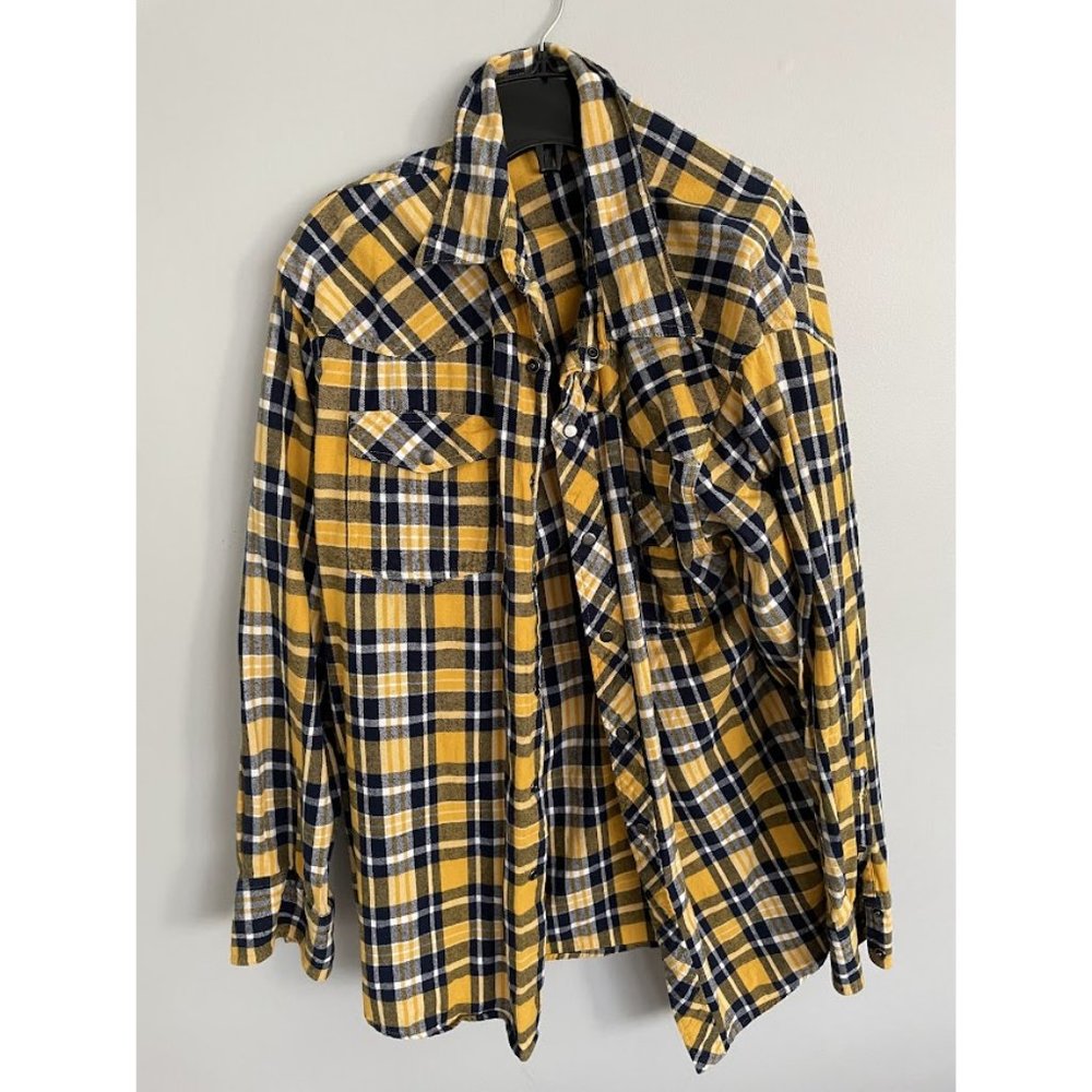 Yellow Navy blue Flannel Size Large